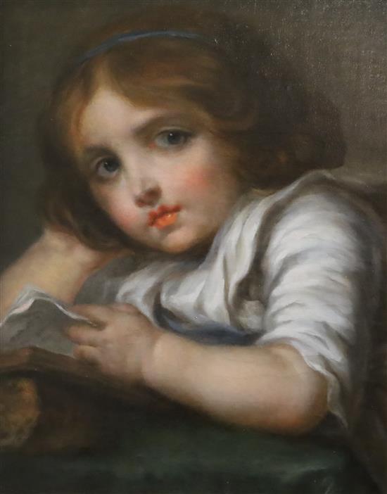 Follower of Jean-Baptiste Greuze (1725-1805) Young girl reading 15.25 x 12.25in.